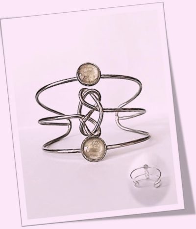 Bracelet jonc métal argenté en soie <br> (Réf 02)