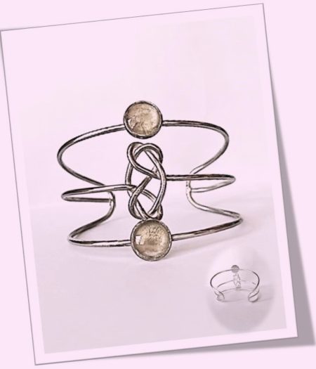 Bracelet jonc métal argenté en soie <br> (Réf 02)