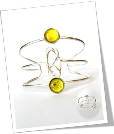 Bracelet jonc métal argenté en soie <br> (Réf 06)