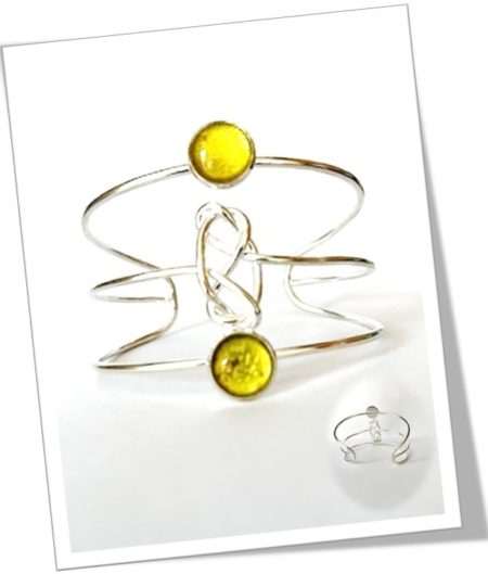 Bracelet jonc métal argenté en soie <br> (Réf 06)