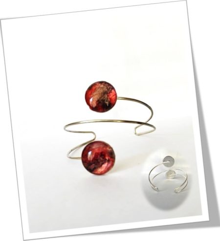 Bracelet jonc métal argenté en soie <br> (Réf 102)