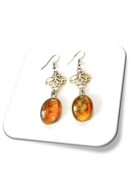 Boucle D’oreille  métal argenté et soie <br> (Réf 018)