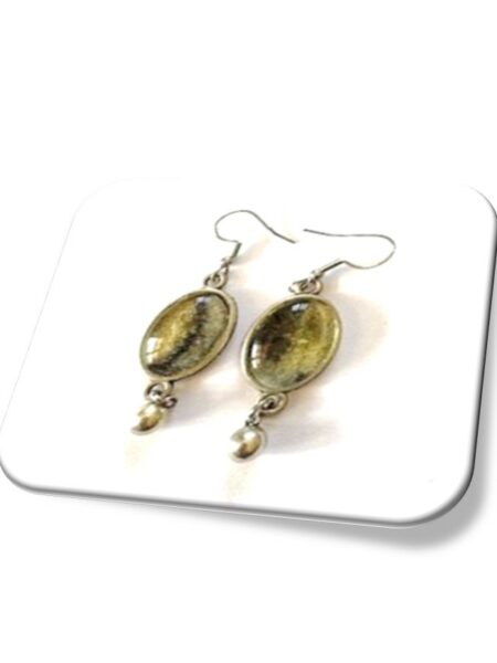 Boucle D'oreille  métal argenté et soie <br> (Réf 07)