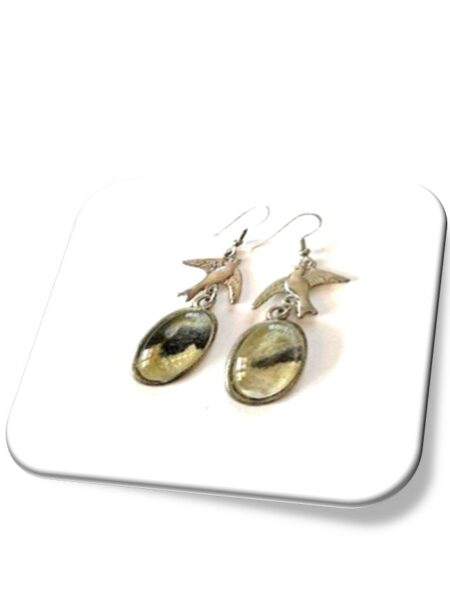 Boucle D'oreille  métal argenté et soie <br> (Réf 012)