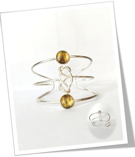 Bracelet jonc métal argenté en soie <br> (Réf 04)