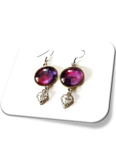 Boucle D'oreille  métal argenté et soie <br> (Réf 09)