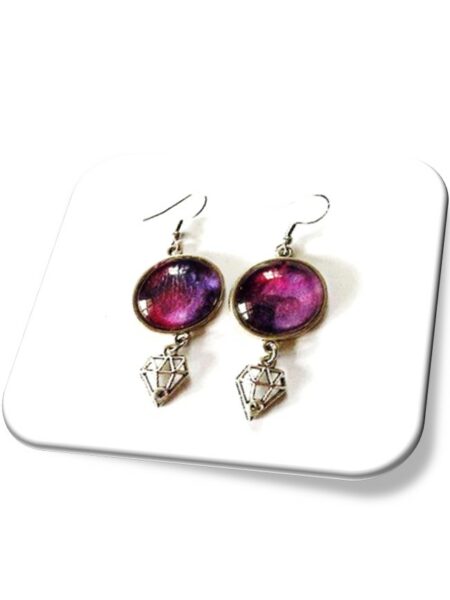 Boucle D'oreille  métal argenté et soie <br> (Réf 09)