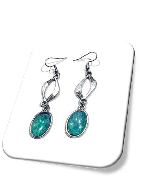 Boucle D'oreille  métal argenté et soie <br> (Réf 014)