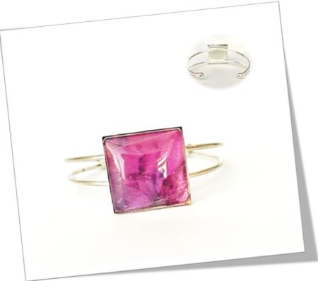 Bracelet jonc métal argenté en soie <br> (Réf 902)