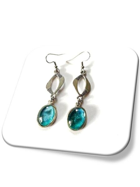 Boucle D'oreille  métal argenté et soie <br> (Réf 023)