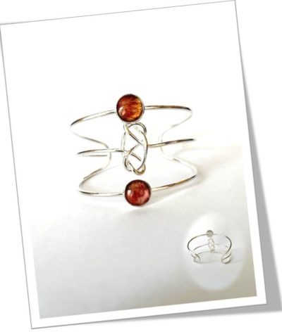 Bracelet jonc métal argenté en soie <br> (Réf 00)