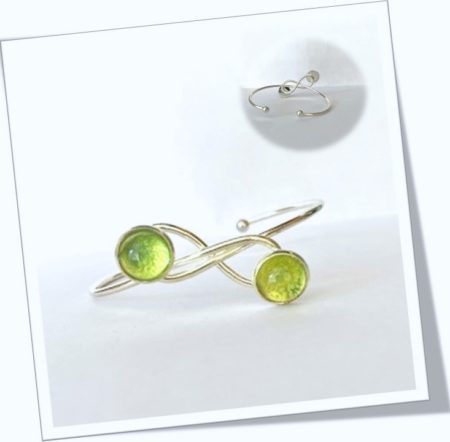 Bracelet jonc métal argenté en soie <br> (Réf 505)