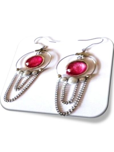 Boucle D'oreille  métal argenté et soie <br> (Réf 00)