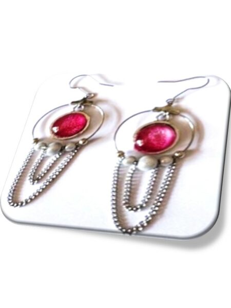 Boucle D'oreille  métal argenté et soie <br> (Réf 00)