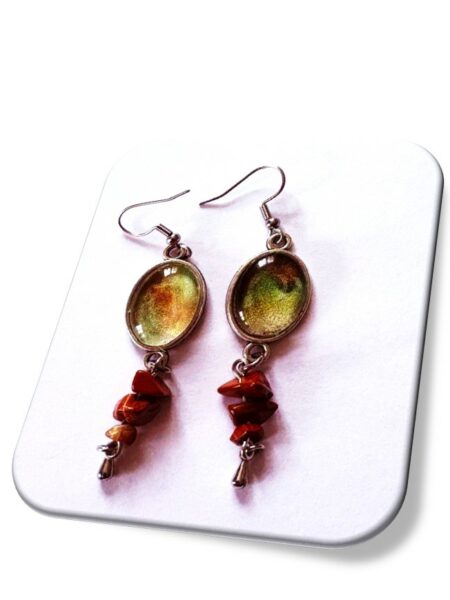 Boucle D'oreille  métal argenté et soie <br> (Réf 01)