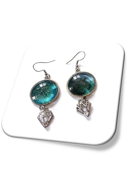 Boucle D'oreille  métal argenté et soie <br> (Réf 010)