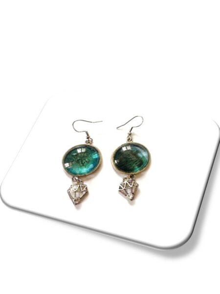 Boucle D'oreille  métal argenté et soie <br> (Réf 010)