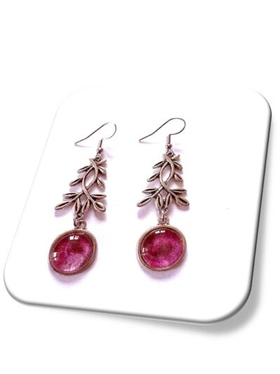 Boucle D'oreille  métal argenté et soie <br> (Réf 015)