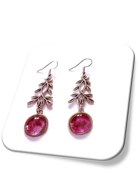Boucle D'oreille  métal argenté et soie <br> (Réf 015)