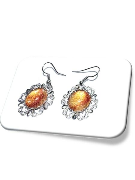 Boucle D'oreille  métal argenté et soie <br> (Réf 1004)