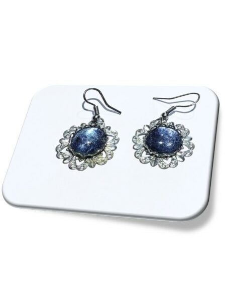 Boucle D'oreille  métal argenté et soie <br> (Réf 1005)