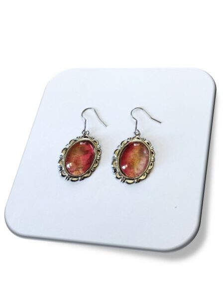 Boucle D'oreille  métal argenté et soie <br> (Réf 1006)