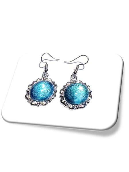 Boucle D'oreille  métal argenté et soie <br> (Réf 1008)