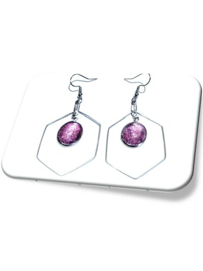 Boucle D'oreille  métal argenté et soie <br> (Réf 1009)