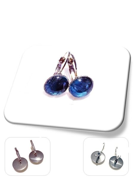 Boucle D'oreille dormeuse métal argenté et soie <br> (Réf 204)