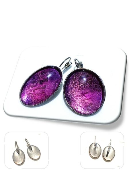 Boucle D'oreille dormeuse métal argenté et soie <br> (Réf 206)