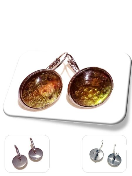 Boucle D'oreille dormeuse métal argenté et soie <br> (Réf 207)