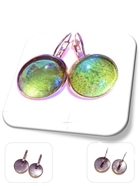 Boucle D'oreille dormeuse métal argenté et soie <br> (Réf 208)