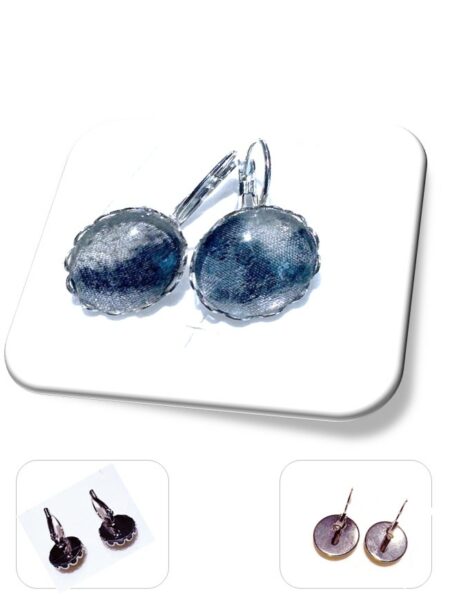 Boucle D'oreille dormeuse métal argenté et soie <br> (Réf 209)