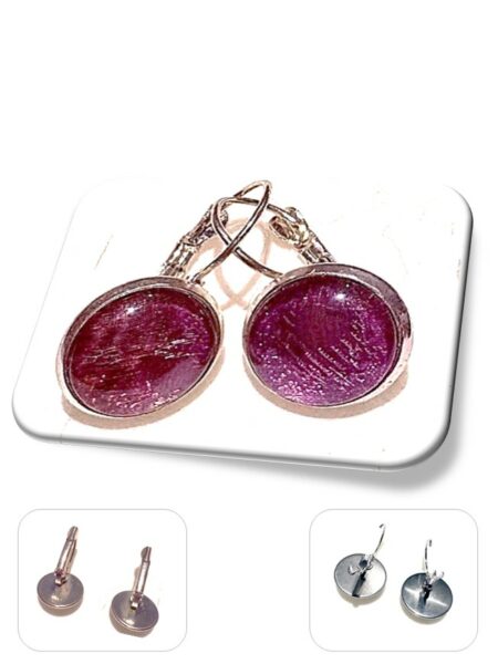 Boucle D'oreille dormeuse métal argenté et soie <br> (Réf 211)