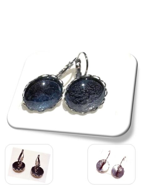 Boucle D'oreille dormeuse métal argenté et soie <br> (Réf 221)