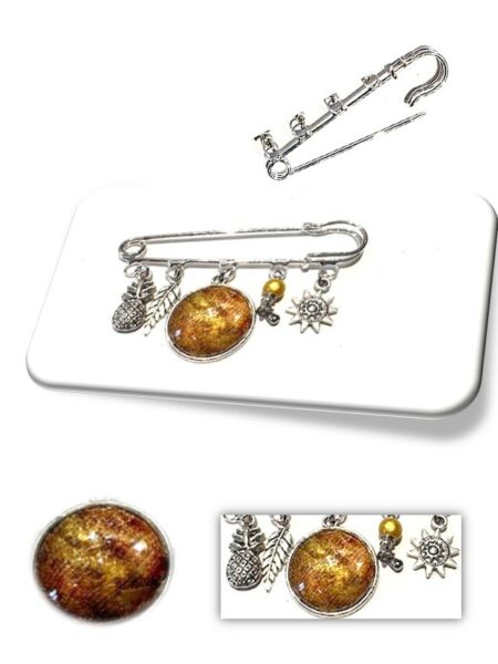 Epingle à nourrice métal argenté en soie et cabochon <br> (Réf 700)