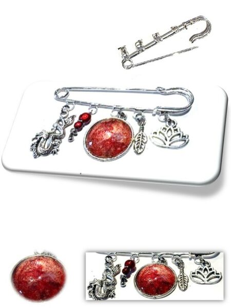 Epingle à nourrice métal argenté en soie et cabochon <br> (Réf 701)